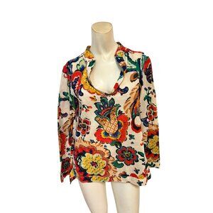 Tory Burch Floral Long-Sleeve Cotton Top Blouse size 2